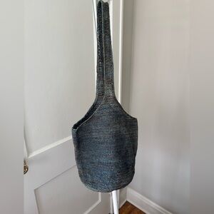 Helen Kaminski Teal Green Raffia Crocheted Hobo Bucket Bag